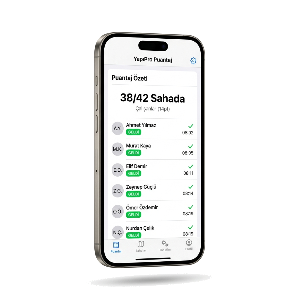 Müteahhit Hesabı Puantaj iPhone Ekranı